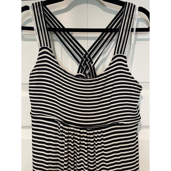 Calvin Klein Womens Black & White Striped Maxi Dress Size 10 Classic Euro Travel - Picture 2 of 13
